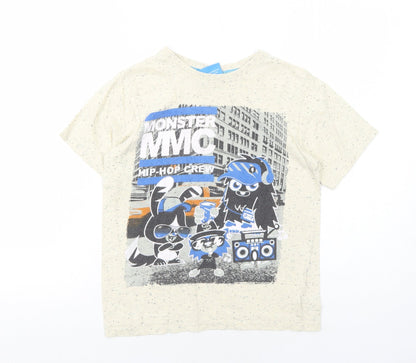 Moshi Monsters Boys Ivory Cotton Pullover T-Shirt Size 8-9 Years Round Neck Pullover
