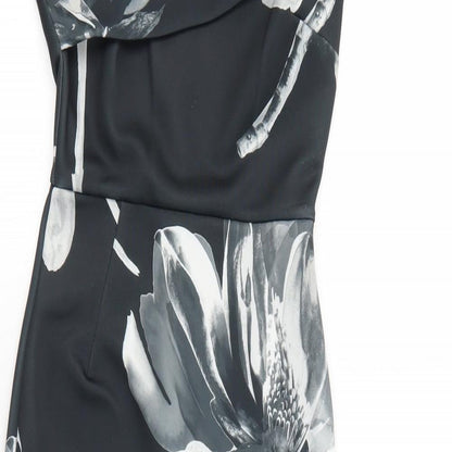 ASOS Womens Black Floral Polyester Bodycon Size 4 One Shoulder Zip