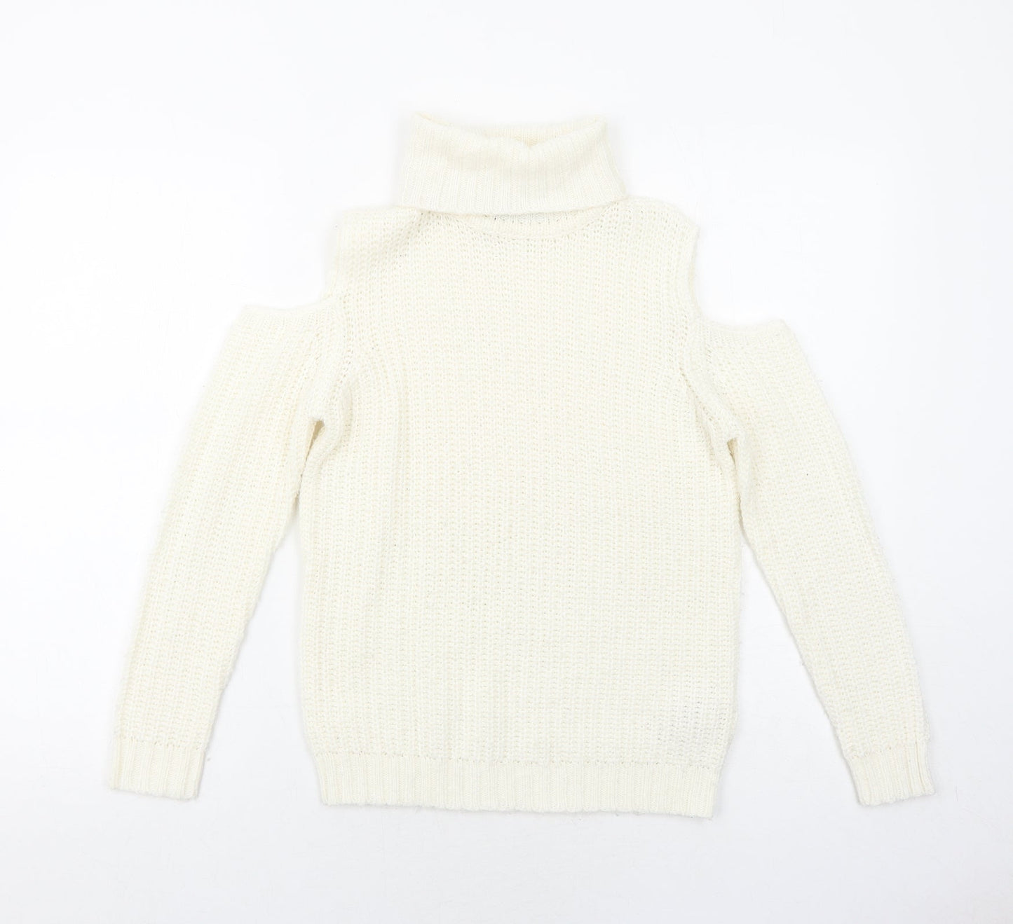 New Look Girls Ivory Round Neck Acrylic Pullover Jumper Size 9 Years Pullover - Cold Shoulder