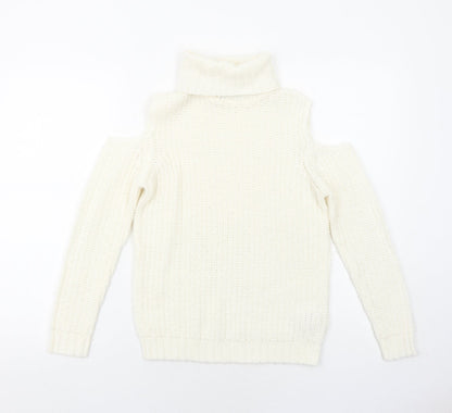 New Look Girls Ivory Round Neck Acrylic Pullover Jumper Size 9 Years Pullover - Cold Shoulder