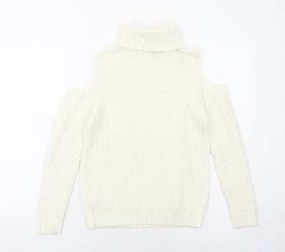 New Look Girls Ivory Round Neck Acrylic Pullover Jumper Size 9 Years Pullover - Cold Shoulder