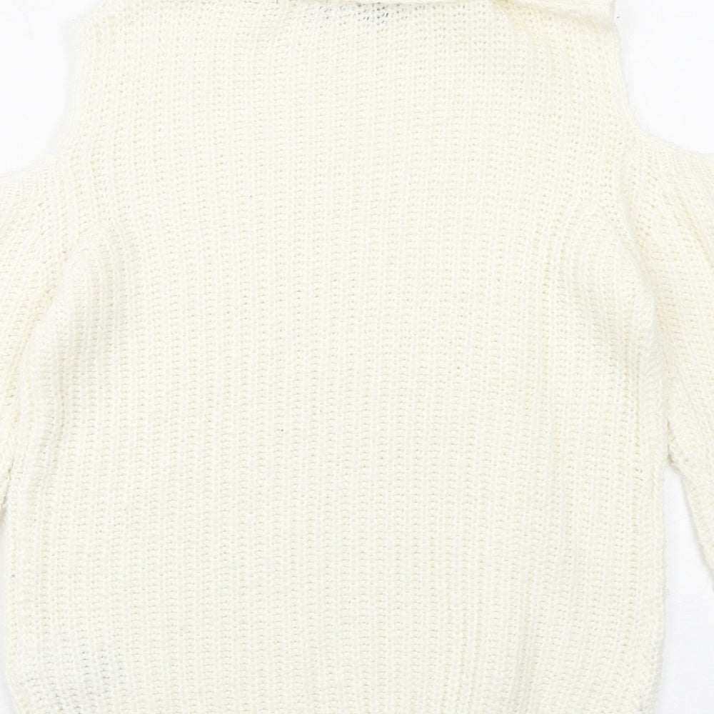 New Look Girls Ivory Round Neck Acrylic Pullover Jumper Size 9 Years Pullover - Cold Shoulder