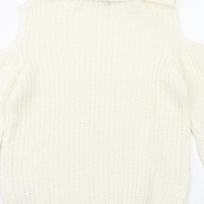 New Look Girls Ivory Round Neck Acrylic Pullover Jumper Size 9 Years Pullover - Cold Shoulder