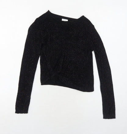 NEXT Girls Black Boat Neck Viscose Pullover Jumper Size 6 Years Pullover - Twist Detail