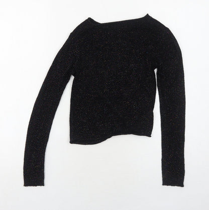 NEXT Girls Black Boat Neck Viscose Pullover Jumper Size 6 Years Pullover - Twist Detail