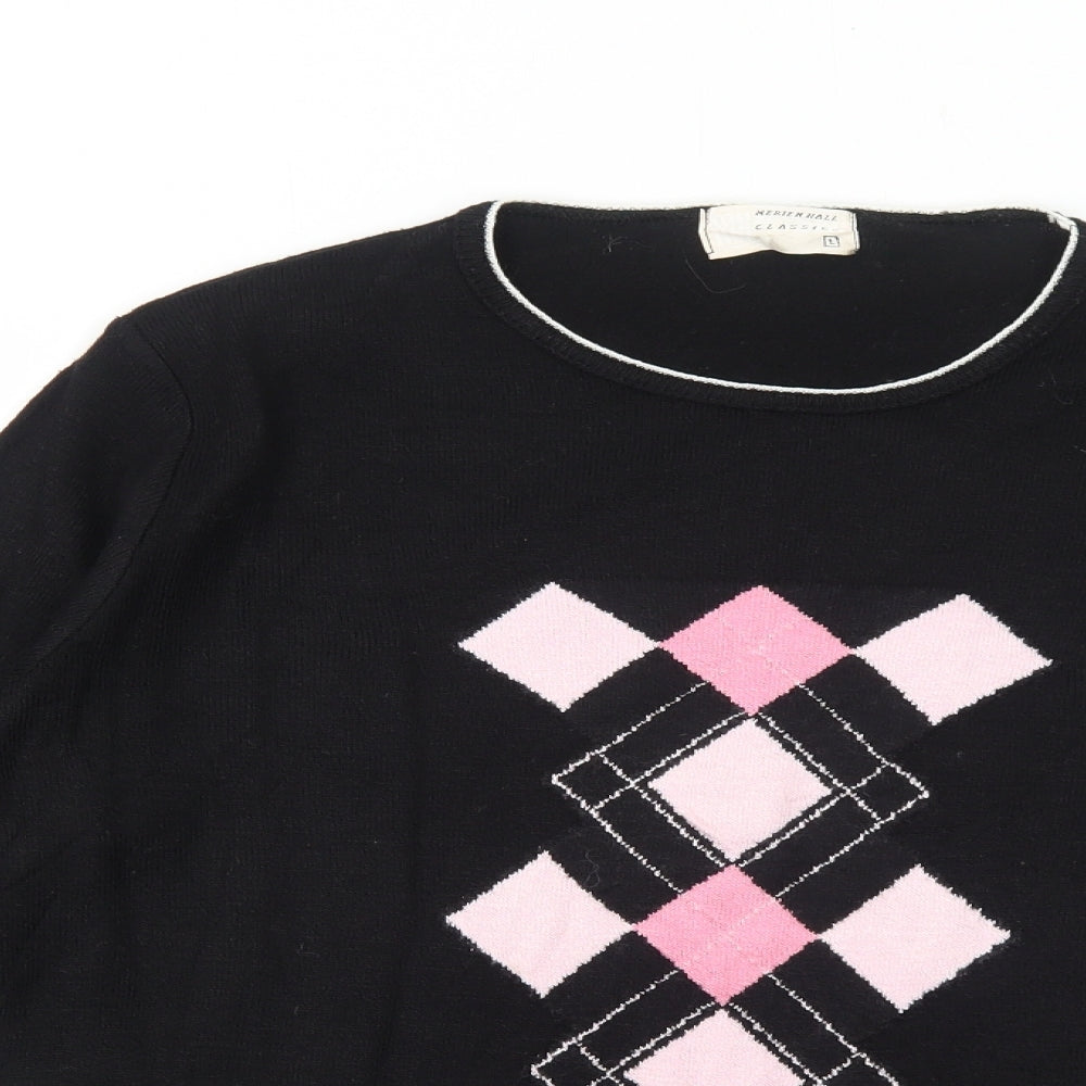 Merien Hall Womens Black Round Neck Argyle/Diamond Acrylic Pullover Jumper Size L