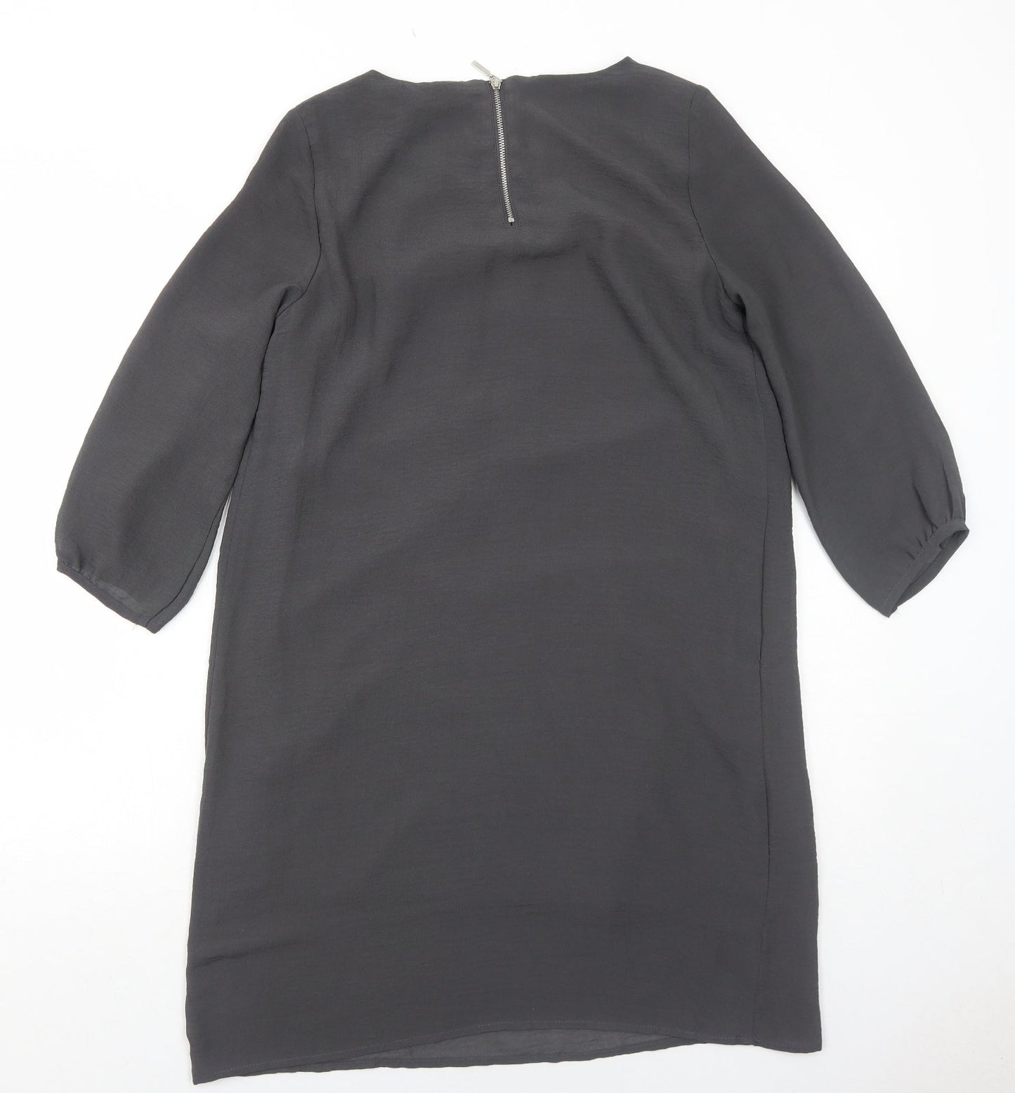H&M Womens Grey Polyester A-Line Size 8 Round Neck Zip