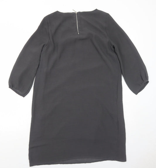 H&M Womens Grey Polyester A-Line Size 8 Round Neck Zip