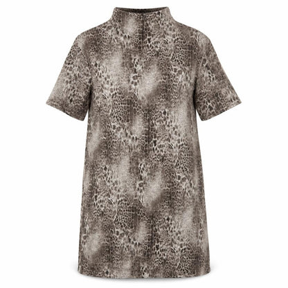 Select Womens Brown Animal Print Polyester A-Line Size 8 High Neck Pullover - Leopard Pattern