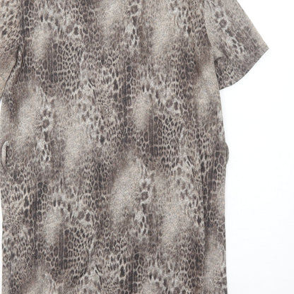 Select Womens Brown Animal Print Polyester A-Line Size 8 High Neck Pullover - Leopard Pattern