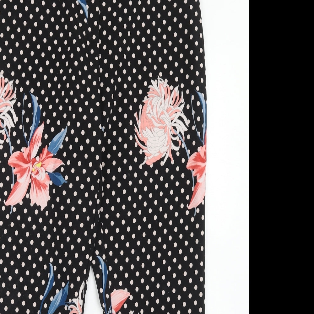 Topshop Womens Black Floral Polyester Trousers Size 10 Regular Hook & Eye