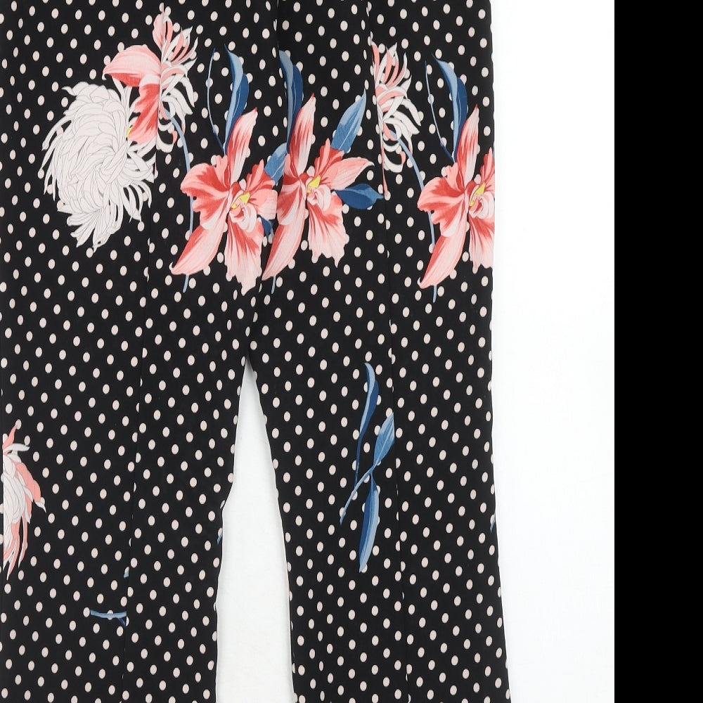 Topshop Womens Black Floral Polyester Trousers Size 10 Regular Hook & Eye