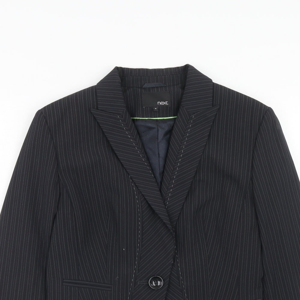 NEXT Womens Black Striped Polyester Jacket Suit Jacket Size 14