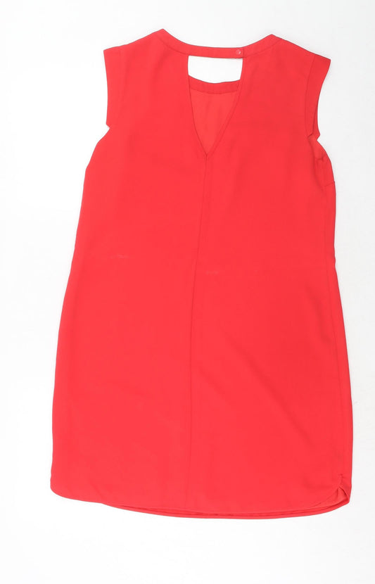 Oasis Womens Red Polyester Shift Size 12 Boat Neck Button - Crocheted Lace Detail