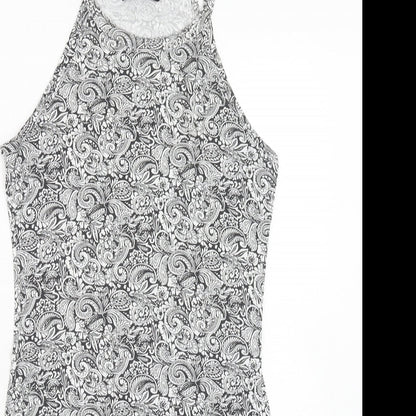 New Look Womens Black Paisley Viscose Mini Size 10 Round Neck Pullover