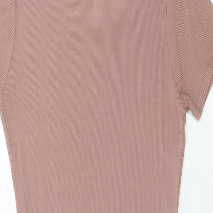 Topshop Womens Pink Cotton T-Shirt Dress Size 16 Boat Neck Pullover - Ribbed