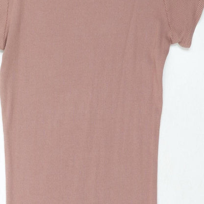 Topshop Womens Pink Cotton T-Shirt Dress Size 16 Boat Neck Pullover - Ribbed