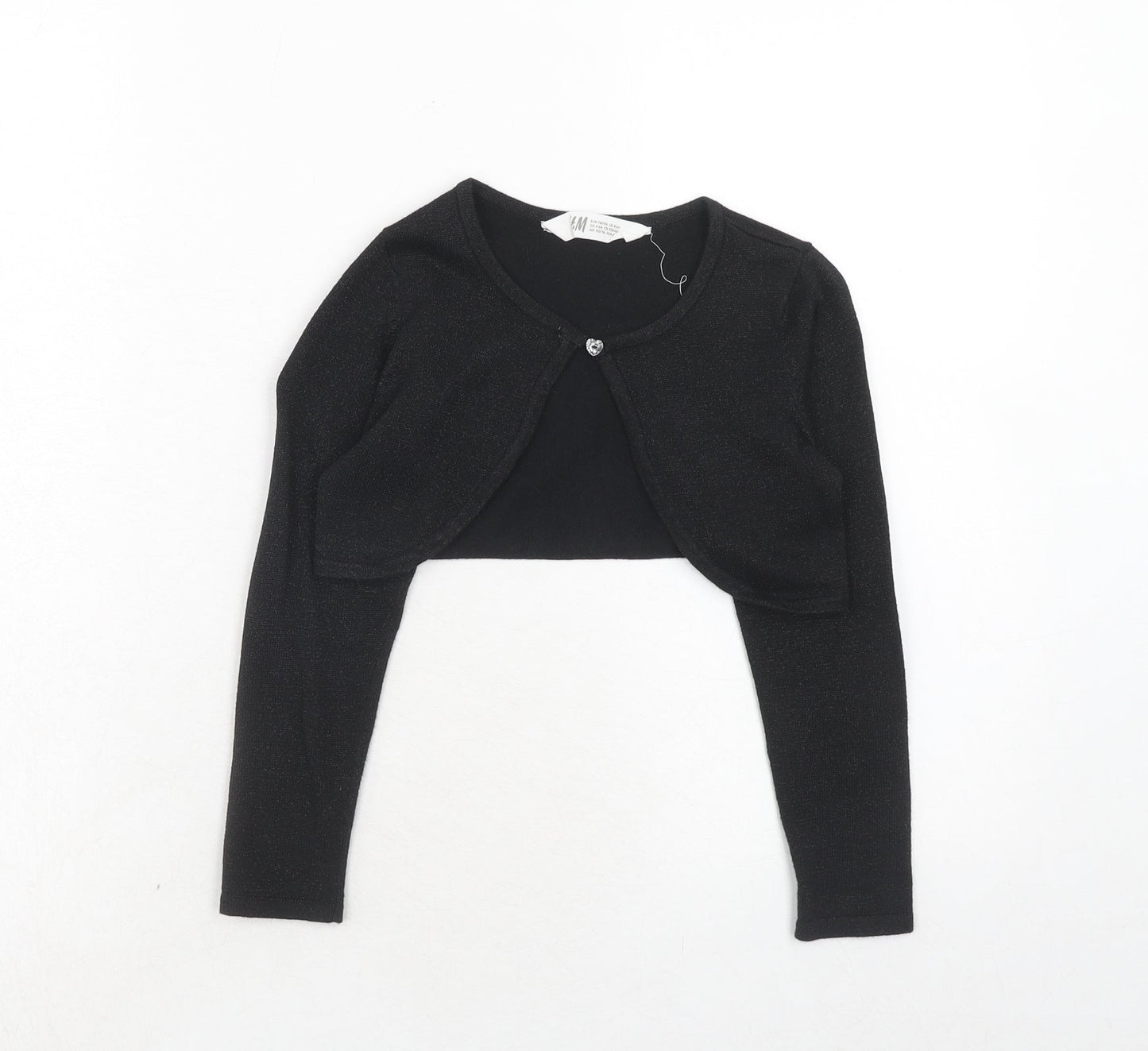 H&M Girls Black Scoop Neck Cotton Shrug Jumper Size 4-5 Years Button