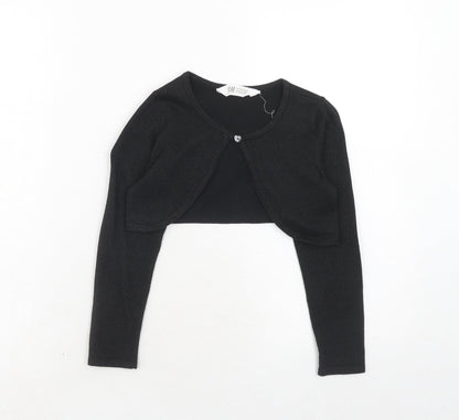 H&M Girls Black Scoop Neck Cotton Shrug Jumper Size 4-5 Years Button