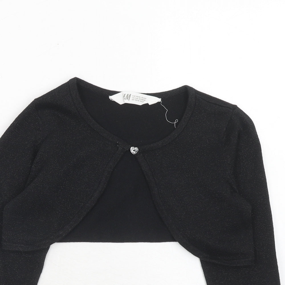 H&M Girls Black Scoop Neck Cotton Shrug Jumper Size 4-5 Years Button