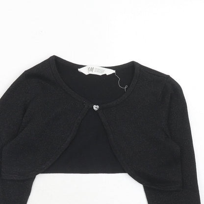 H&M Girls Black Scoop Neck Cotton Shrug Jumper Size 4-5 Years Button
