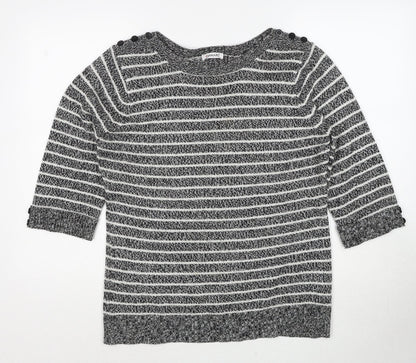 Damart Womens Black Round Neck Striped Acrylic Pullover Jumper Size 14