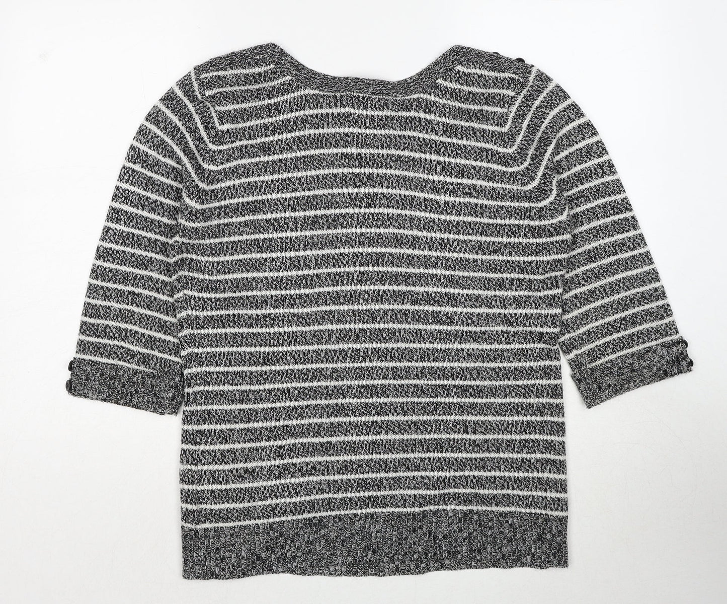 Damart Womens Black Round Neck Striped Acrylic Pullover Jumper Size 14