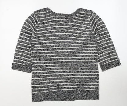 Damart Womens Black Round Neck Striped Acrylic Pullover Jumper Size 14