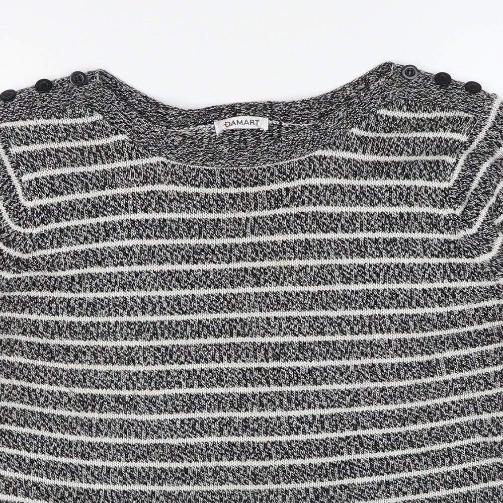 Damart Womens Black Round Neck Striped Acrylic Pullover Jumper Size 14
