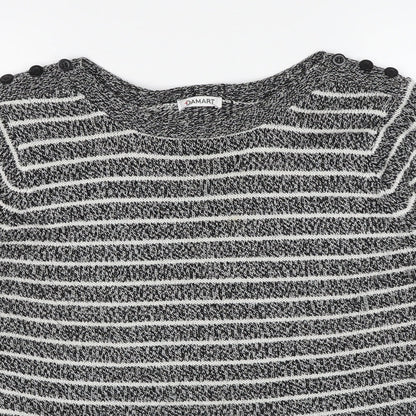 Damart Womens Black Round Neck Striped Acrylic Pullover Jumper Size 14