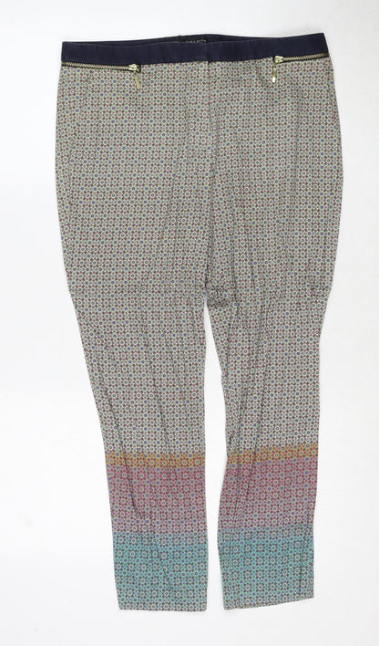 Zara Womens Multicoloured Geometric Polyester Trousers Size 10 Regular Zip