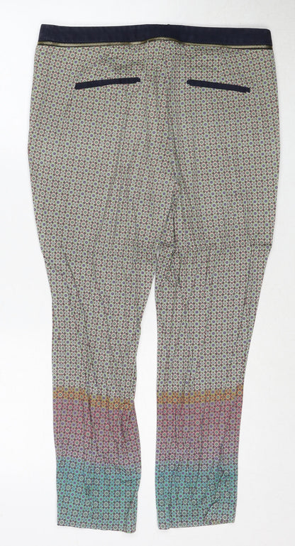 Zara Womens Multicoloured Geometric Polyester Trousers Size 10 Regular Zip