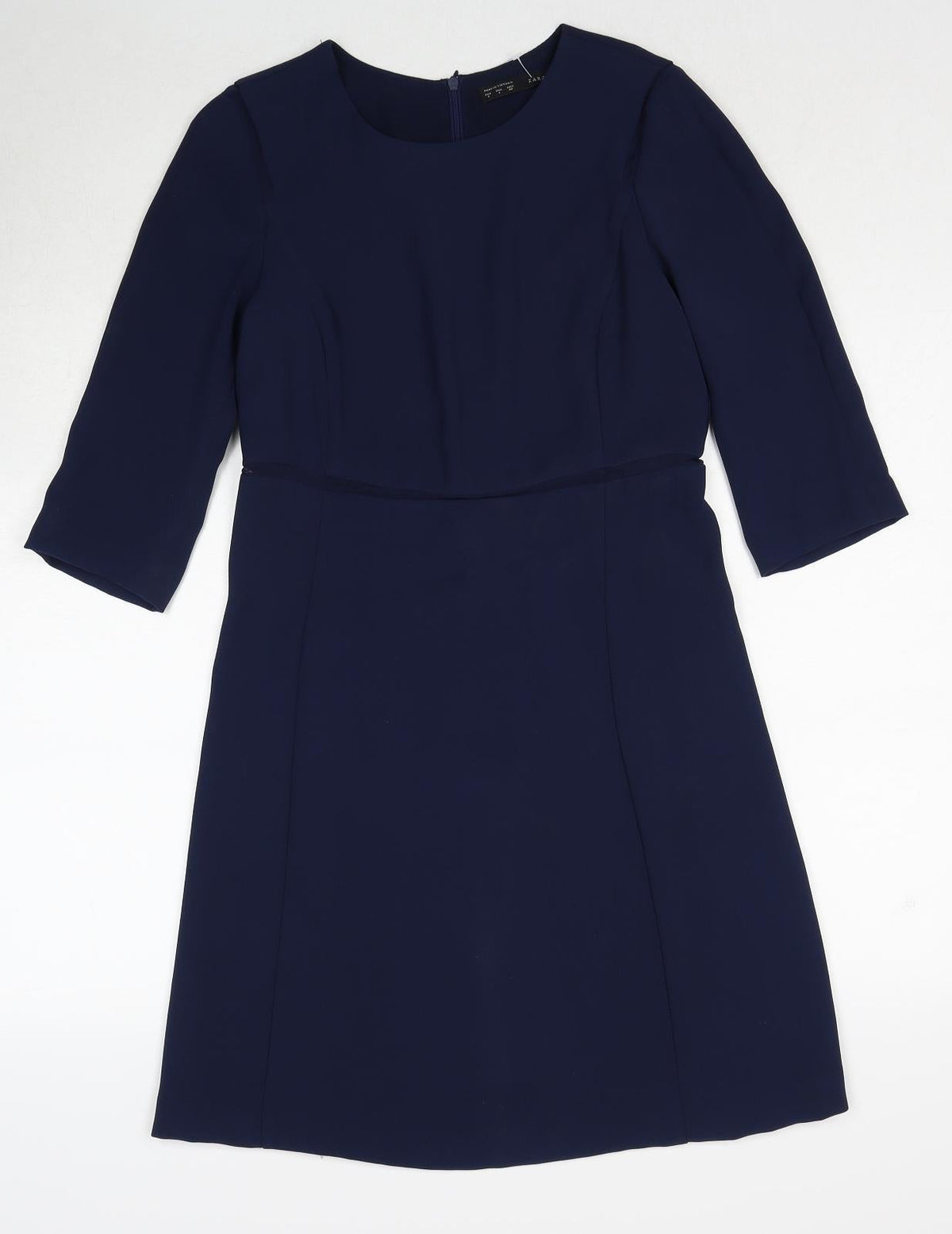 Zara Womens Blue Polyester A-Line Size S Boat Neck Zip