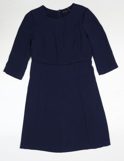 Zara Womens Blue Polyester A-Line Size S Boat Neck Zip