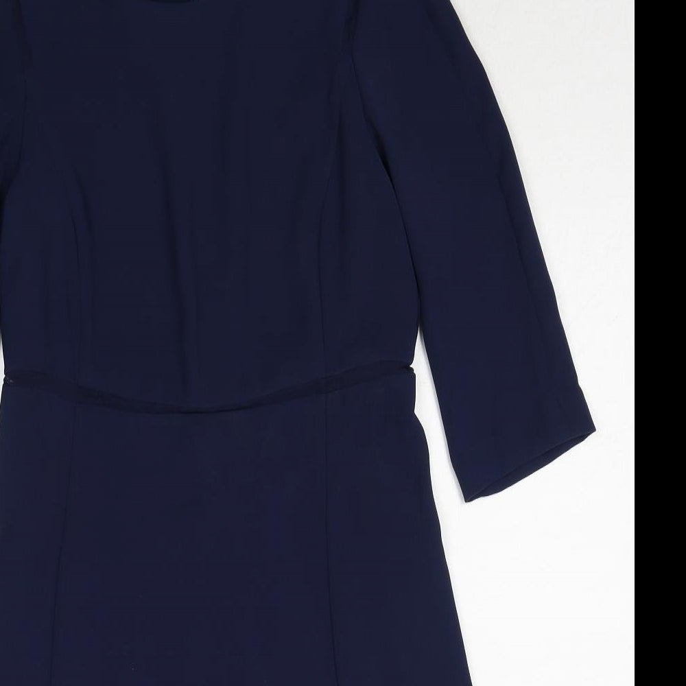 Zara Womens Blue Polyester A-Line Size S Boat Neck Zip