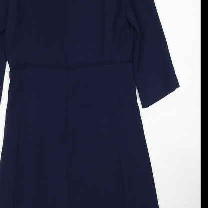 Zara Womens Blue Polyester A-Line Size S Boat Neck Zip