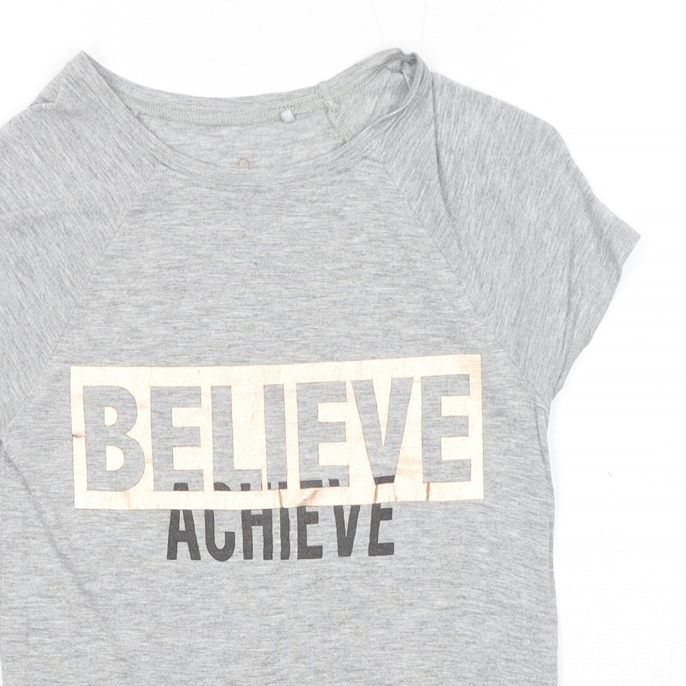 NEXT Girls Grey Viscose Pullover T-Shirt Size 6 Years Boat Neck Pullover - Believe Achieve
