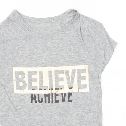 NEXT Girls Grey Viscose Pullover T-Shirt Size 6 Years Boat Neck Pullover - Believe Achieve
