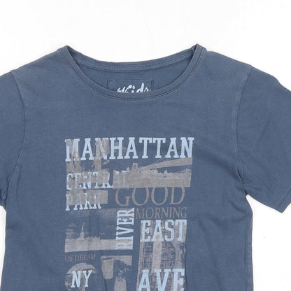 Kids Graffiti Boys Blue Cotton Pullover T-Shirt Size 10 Years Round Neck Pullover - Manhattan