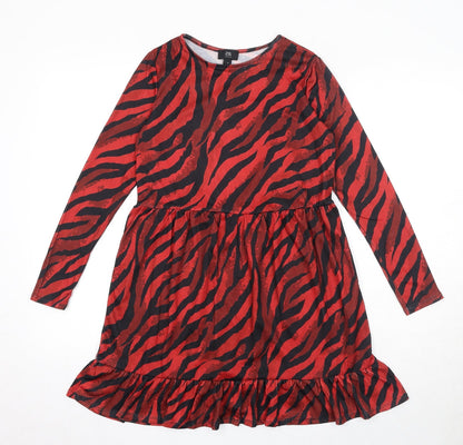 River Island Womens Red Animal Print Polyester Mini Size 6 Boat Neck Pullover - Zebra Print
