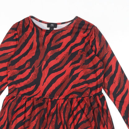 River Island Womens Red Animal Print Polyester Mini Size 6 Boat Neck Pullover - Zebra Print