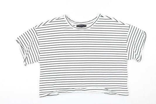 FOREVER 21 Womens White Striped Cotton Basic T-Shirt Size S Round Neck