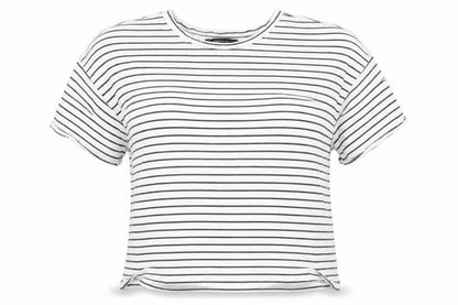 Forever 21 Womens White Striped Cotton Basic T-Shirt Size S Round Neck