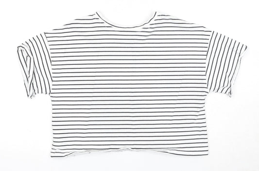 FOREVER 21 Womens White Striped Cotton Basic T-Shirt Size S Round Neck