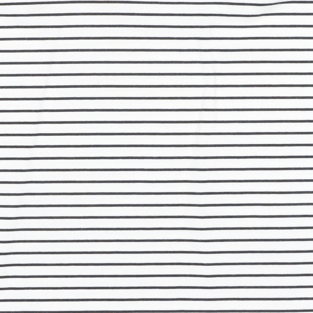 FOREVER 21 Womens White Striped Cotton Basic T-Shirt Size S Round Neck