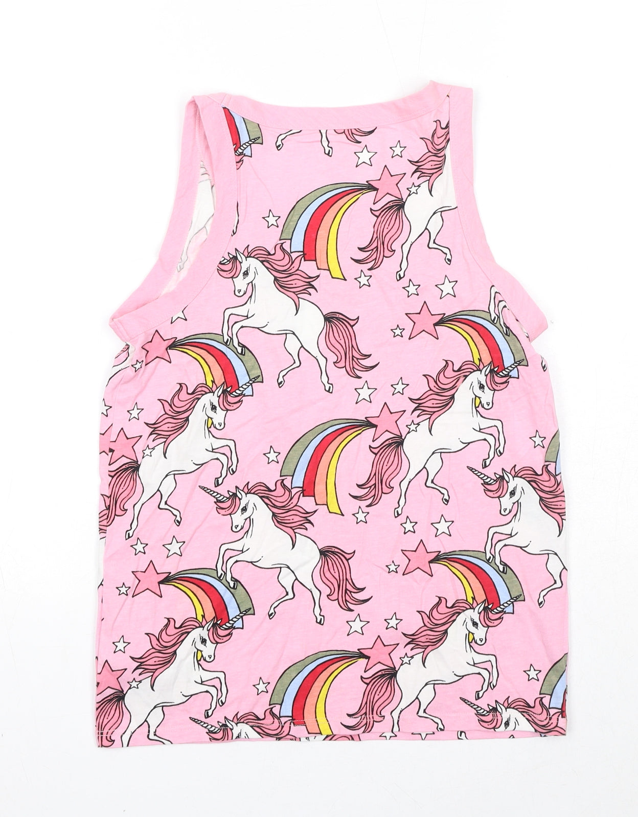 NEXT Girls Pink Geometric Cotton Pullover Tank Size 12 Years Boat Neck Pullover - Unicorn Print