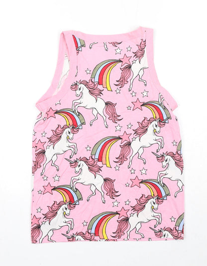 NEXT Girls Pink Geometric Cotton Pullover Tank Size 12 Years Boat Neck Pullover - Unicorn Print
