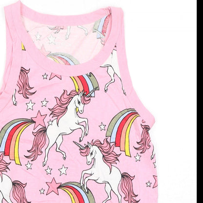NEXT Girls Pink Geometric Cotton Pullover Tank Size 12 Years Boat Neck Pullover - Unicorn Print