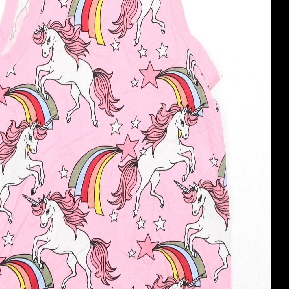 NEXT Girls Pink Geometric Cotton Pullover Tank Size 12 Years Boat Neck Pullover - Unicorn Print