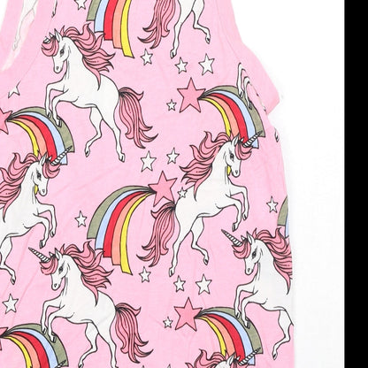NEXT Girls Pink Geometric Cotton Pullover Tank Size 12 Years Boat Neck Pullover - Unicorn Print